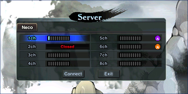 Before creating a character, choose a server and a channel.
